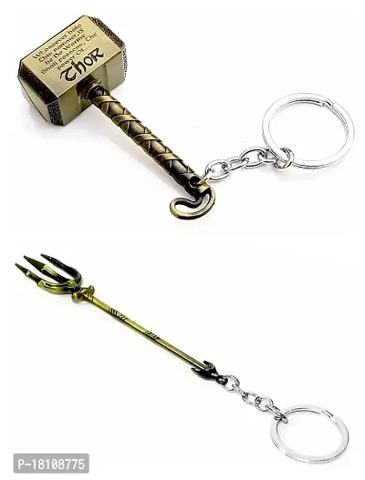 JSR ENTERPRISES PRESENTS MULTICOLORED BUY ONE GET ONE FREE THOR HAMMER KEYCHAIN AND KEYRING | THOR HAMMER | THOR KEYCHAIN | SHIVA TRIDENT KEYCHAIN FREE FOR CAR AND BIKE (THOR HAMMER KEYCHAIN GOLD)