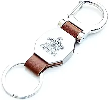 JSR ENTERPRISES PRESENTS LEATHER KEYCHAINS AND KEYRINGS COMPATIBLE WITH CARS AND BIKES ( ROYAL ENFIELD ) (ROYAL ENFIELD DOUBLE SIDE HOOK BROWN)-thumb2