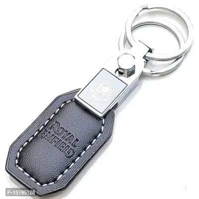 JSR ENTERPRISES PRESENTS LEATHER KEYCHAINS AND KEYRINGS COMPATIBLE WITH CAR AND BIKES ( ROYAL ENFIELD ) (ROYAL ENFIELD BLACK LEATHER STRAP SIMPLE)