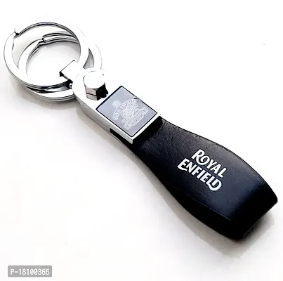 JSR ENTERPRISES PRESENTS LEATHER KEYCHAINS AND KEYRINGS COMPATIBLE WITH CARS AND BIKES ( ROYAL ENFIELD ) (ROYAL ENFIELD BLACK LEATHER STRAP PREMIUM)-thumb5