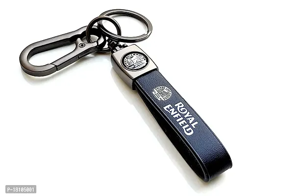 JSR ENTERPRISES PRESENTS LEATHER KEYCHAINS AND KEYRINGS COMPATIBLE WITH CAR AND BIKE ( ROYAL ENFIELD ) (ROYAL ENFIELD BLACK LEATHER HOOK PRINTED)-thumb3