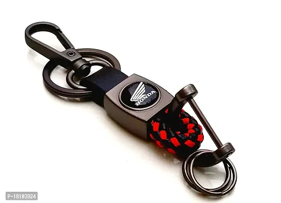 JSR ENTERPRISES PRESENTS LEATHER KEYCHAINS AND KEYRINGS COMPATIBLE WITH CARS AND BIKES (HONDA ACTIVA) (HOND-A ACTIVA RED THREAD LEATHER)-thumb4