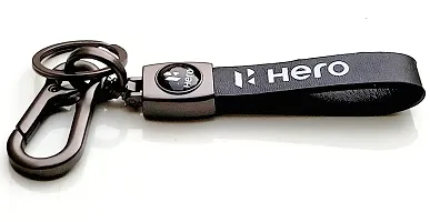 JSR ENTERPRISES Presents Leather Keychains and KEYRINGS Compatible with Cars and Bikes ( Hero ) (HER-O Black Leather Strap New)-thumb2