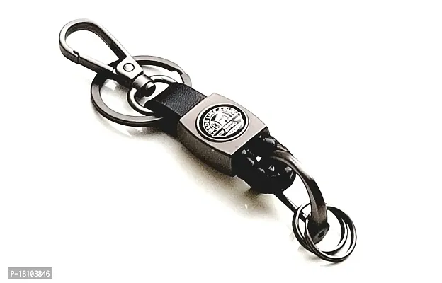 JSR ENTERPRISES PRESENTS LEATHER KEYCHAINS AND KEYRINGS COMPATIBLE WITH CARS AND BIKES ( ROYAL ENFIELD ) (ROYAL ENFIELD BLACK THREAD LEATHER)-thumb2