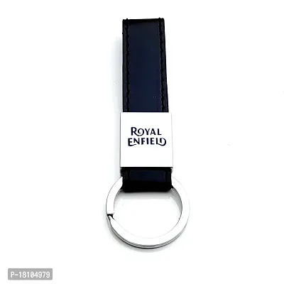 JSR ENTERPRISES PRESENTS LEATHER KEYCHAINS AND KEYRINGS COMPATIBLE WITH CARS AND BIKES ( ROYAL ENFIELD ) (ROYAL ENFIELD BLACK LEATHER STRAP PLAIN)-thumb3