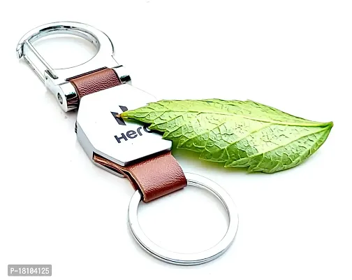 JSR ENTERPRISES PRESENTS LEATHER KEYCHAINS AND KEYRINGS COMPATIBLE WITH CARS AND BIKES ( HERO ) (HER-O DOUBLE SIDE HOOK BROWN)