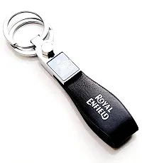 JSR ENTERPRISES PRESENTS LEATHER KEYCHAINS AND KEYRINGS COMPATIBLE WITH CAR AND BIKES (ROYAL ENFIELD) (ROYAL ENFIELD BLACK LEATHER HOOK PRINTED)-thumb1