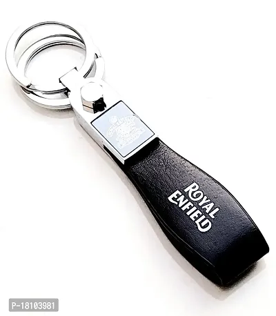 JSR ENTERPRISES PRESENTS LEATHER KEYCHAINS AND KEYRINGS COMPATIBLE WITH CAR AND BIKES (ROYAL ENFIELD) (ROYAL ENFIELD BLACK LEATHER HOOK PRINTED)-thumb2