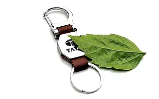 JSR ENTERPRISES PRESENTS LEATHER KEYCHAINS AND KEYRINGS COMPATIBLE WITH CARS AND BIKE ( TATA ) (TATA DOUBLE SIDE HOOK BROWN)-thumb1