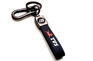 JSR ENTERPRISES PRESENTS LEATHER KEYCHAINS AND KEYRINGS COMPATIBLE WITH CARS AND BIKES ( TVS ) (TVS BLACK LEATHER STRAP PRINTED)-thumb1