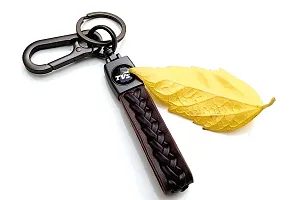 JSR ENTERPRISES PRESENTS LEATHER KEYCHAINS AND KEYRINGS COMPATIBLE WITH CARS AND BIKES ( TVS ) (TVS BROWN LEATHER STRAP SIMPLE)-thumb1