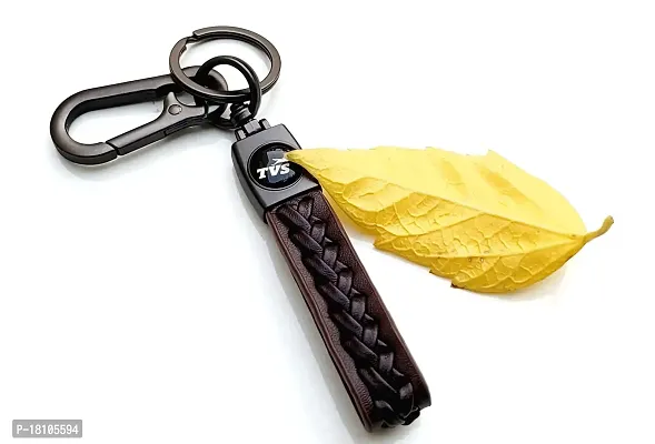 JSR ENTERPRISES PRESENTS LEATHER KEYCHAINS AND KEYRINGS COMPATIBLE WITH CARS AND BIKES ( TVS ) (TVS BROWN LEATHER STRAP SIMPLE)-thumb2