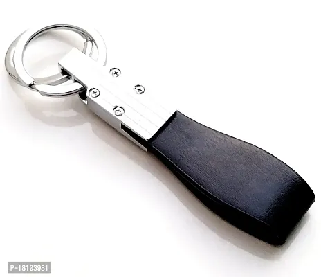 JSR ENTERPRISES PRESENTS LEATHER KEYCHAINS AND KEYRINGS COMPATIBLE WITH CAR AND BIKES (ROYAL ENFIELD) (ROYAL ENFIELD BLACK LEATHER HOOK PRINTED)-thumb3