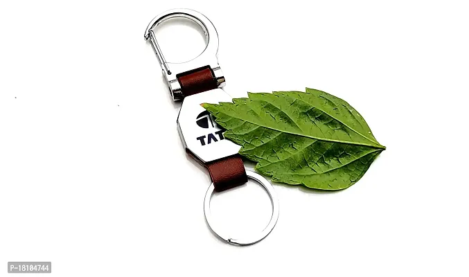 JSR ENTERPRISES PRESENTS LEATHER KEYCHAINS AND KEYRINGS COMPATIBLE WITH CAR AND BIKE ( TATA ) (TATA DOUBLE SIDE HOOK BROWN)-thumb3