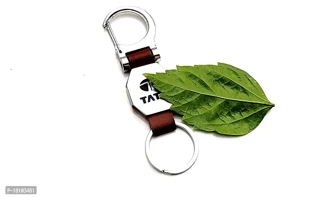 JSR ENTERPRISES PRESENTS LEATHER KEYCHAINS AND KEYRINGS COMPATIBLE WITH CARS AND BIKE ( TATA ) (TATA DOUBLE SIDE HOOK BROWN)-thumb3