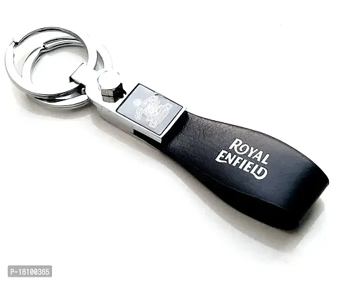 JSR ENTERPRISES PRESENTS LEATHER KEYCHAINS AND KEYRINGS COMPATIBLE WITH CARS AND BIKES ( ROYAL ENFIELD ) (ROYAL ENFIELD BLACK LEATHER STRAP PREMIUM)-thumb2