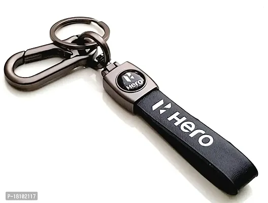 JSR ENTERPRISES Presents Leather Keychains and KEYRINGS Compatible with Cars and Bikes ( Hero ) (HER-O Black Leather Strap New)