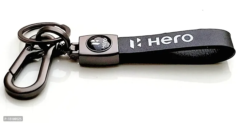 JSR ENTERPRISES PRESENTS LEATHER KEYCHAINS AND KEYRINGS COMPATIBLE WITH CARS AND BIKES ( HERO ) (HER-O BLACK LEATHER STRAP MID RED)-thumb2