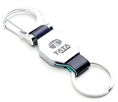 JSR ENTERPRISES PRESENTS LEATHER KEYCHAINS AND KEYRINGS COMPATIBLE WITH CAR AND BIKE (TATA) (TATA DOUBLE SIDE HOOK BLACK)-thumb1