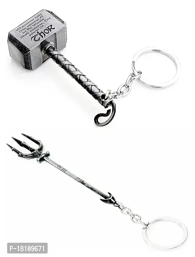 JSR ENTERPRISES PRESENTS MULTICOLORED BUY ONE GET ONE FREE THOR HAMMER KEYCHAIN AND KEYRING | THOR HAMMER | THOR KEYCHAIN | SHIVA TRIDENT KEYCHAIN FREE FOR CAR AND BIKE (THOR HAMMER KEYCHAIN GREY)-thumb0