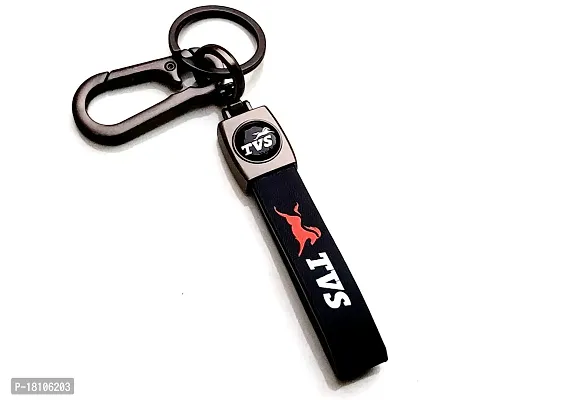 JSR ENTERPRISES PRESENTS LEATHER KEYCHAINS AND KEYRINGS COMPATIBLE WITH CAR AND BIKES ( TVS ) (TVS BLACK LEATHER HOOK PRINTED)-thumb3