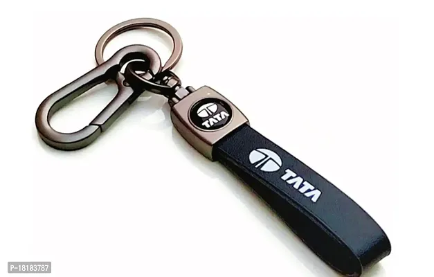 JSR ENTERPRISES PRESENTS LEATHER KEYCHAINS AND KEYRINGS COMPATIBLE WITH CAR AND BIKE ( TATA ) (TATA BLACK LEATHER HOOK PRINTED)-thumb3