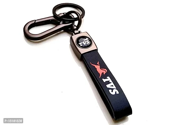 JSR ENTERPRISES PRESENTS LEATHER KEYCHAINS AND KEYRINGS COMPATIBLE WITH CAR AND BIKE ( TVS ) (TVS BROWN LEATHER STRAP SIMPLE)-thumb0