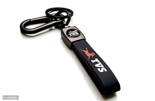 JSR ENTERPRISES PRESENTS LEATHER KEYCHAINS AND KEYRINGS COMPATIBLE WITH CAR AND BIKE ( TVS ) (TVS BLACK LEATHER HOOK PRINTED)-thumb2