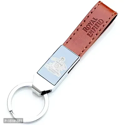 JSR ENTERPRISES PRESENTS LEATHER KEYCHAINS AND KEYRINGS COMPATIBLE WITH CARS AND BIKES ( ROYAL ENFIELD ) (ROYAL ENFIELD BROWN LEATHER STRAP METALLIC TOUCH)