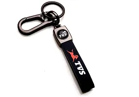 JSR ENTERPRISES PRESENTS LEATHER KEYCHAINS AND KEYRINGS COMPATIBLE WITH CARS AND BIKES ( TVS ) (TVS BLACK LEATHER STRAP PRINTED)-thumb2