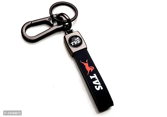 JSR ENTERPRISES PRESENTS LEATHER KEYCHAINS AND KEYRINGS COMPATIBLE WITH CARS AND BIKES ( TVS ) (TVS BLACK LEATHER STRAP PRINTED)-thumb3