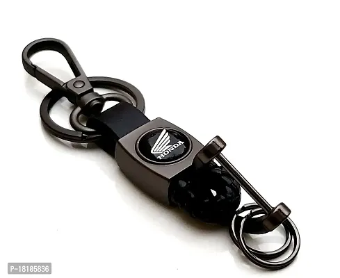 JSR ENTERPRISES PRESENTS LEATHER KEYCHAINS AND KEYRINGS COMPATIBLE WITH CARS AND BIKES (HONDA ACTIVA) (HOND-A ACTIVA BLACK THREAD LEATHER)-thumb2