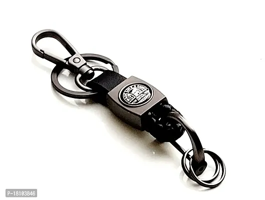 JSR ENTERPRISES PRESENTS LEATHER KEYCHAINS AND KEYRINGS COMPATIBLE WITH CARS AND BIKES ( ROYAL ENFIELD ) (ROYAL ENFIELD BLACK THREAD LEATHER)-thumb0