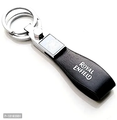 JSR ENTERPRISES PRESENTS LEATHER KEYCHAINS AND KEYRINGS COMPATIBLE WITH CAR AND BIKES (ROYAL ENFIELD) (ROYAL ENFIELD BLACK LEATHER HOOK PRINTED)-thumb4