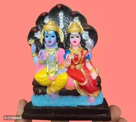 Vishnu Laxmi Ji Idol Decorative Showpiece - 12 cm (Polyresin, Multicolor)-thumb0