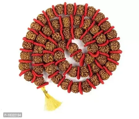 Jangra Kantha 5 Mukhi Big Nepali Rudraksh Beads Mala for Wearing and Worship, 16 mm (Natural Colour, Standard Size) 54 Beads for Men-thumb0