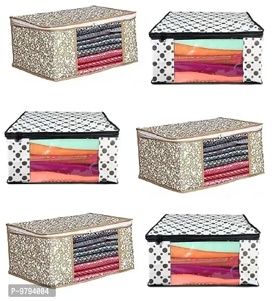 Non Woven Fabric Saree Cover Clothes Organizer Polka Dots Design Transparent Window Zipper Closure With Foldable Material Size 42 into 32 into 22