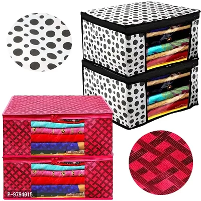 Non Woven Fabric Saree Cover Clothes Organizer Polka Dots Design Transparent Window Zipper Closure With Foldable Material Size 42 into 32 into 22-thumb0