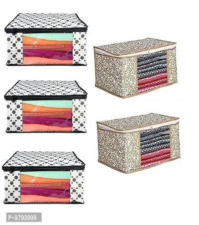 Non Woven Fabric Saree Cover Clothes Organizer Polka Dots Design Transparent Window Zipper Closure With Foldable Material Size 42 into 32 into 22-thumb0