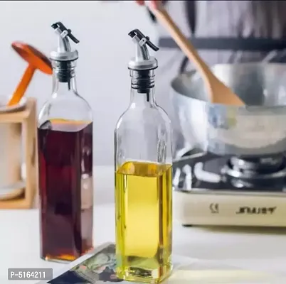 Glass Olive Oil Vinegar Dispenser Gravy Botle Kitchen Oil Bottle Stainless Steel Leak-Proof Soy Sauce Vinegar Storage, Oil Bottle, Oil Dispenser, Oil Dispenser for Kitchen, 500ml Pack Of 2-thumb0