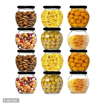 Matka Shaped Glass Jar for Storage of Spices and Dry Fruit, Air Tight Leak Proof Golden Metal Lid Glass Jar 500ml Pack of (12 pcs.)-thumb0