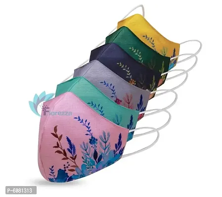 Unisex Anti Pollution Adjustable, Washable, Reusable Fashion Flowers Cotton Cloth Face Mask (Without Valve, Multicolour, Pack of 6)-thumb0