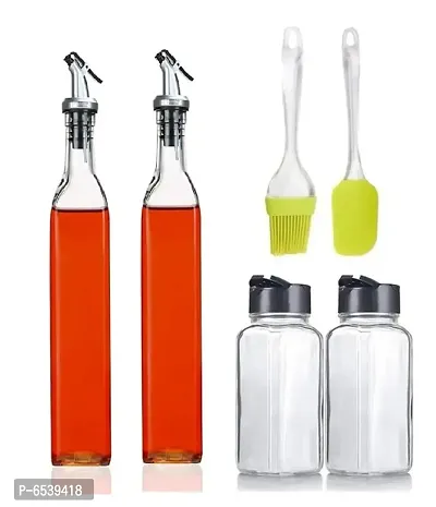 Oil Dispenser 500 ml Spice jar Spatula and Oil Brush, Transparent, Pack of 6-thumb0