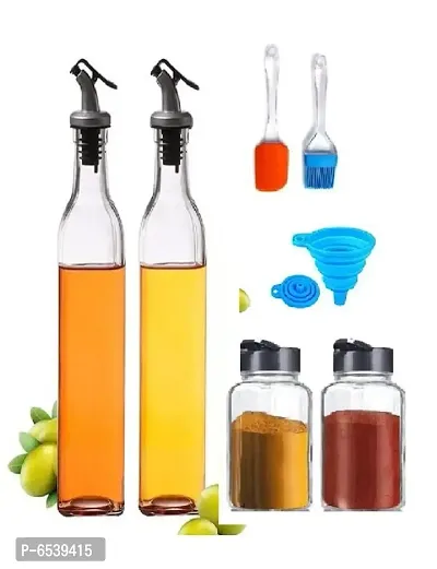 Oil Bottle 2 With Silicon Funnel Spice Jar 2 With Spatula Set 2