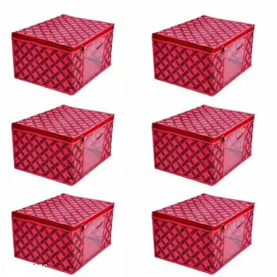 Stylish Red Printed Saree Cover Pack Of 6