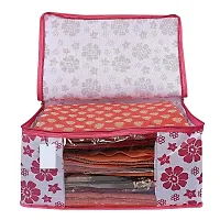 Non Woven Fabric Saree Cover/Clothes Organizer|Polka Dots Design  Transparent Window|Zipper Closure With Foldable Material|Size 46 x 32 x 22-thumb1