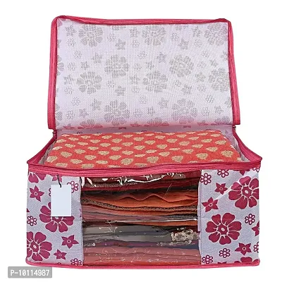Non Woven Fabric Saree Cover/Clothes Organizer|Polka Dots Design  Transparent Window|Zipper Closure With Foldable Material|Size 46 x 32 x 22-thumb2