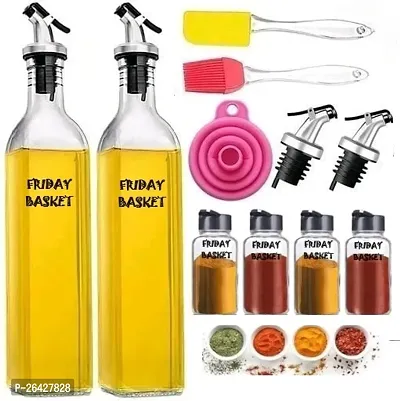 500ml Glass Oil Dispenser Bottle for Kitchen,Oil Bottle-2,SpiceJar-4,Oil Brush  Spatula-1 funnel