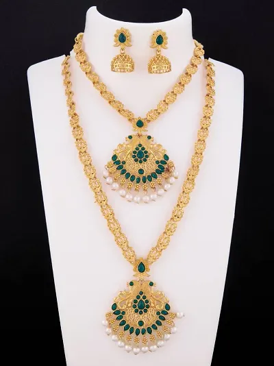 Stylish Green Alloy Pearl Jewellery Set For Women