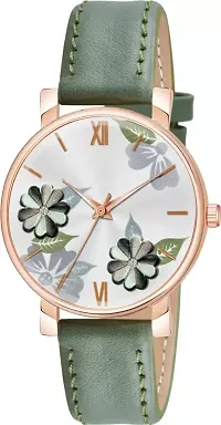 Motugaju Analog Flowered Dial Grey Peach Green Colour Leather Strap Combo Watch For Womens and Girls Pack Of 3 Watches-thumb4